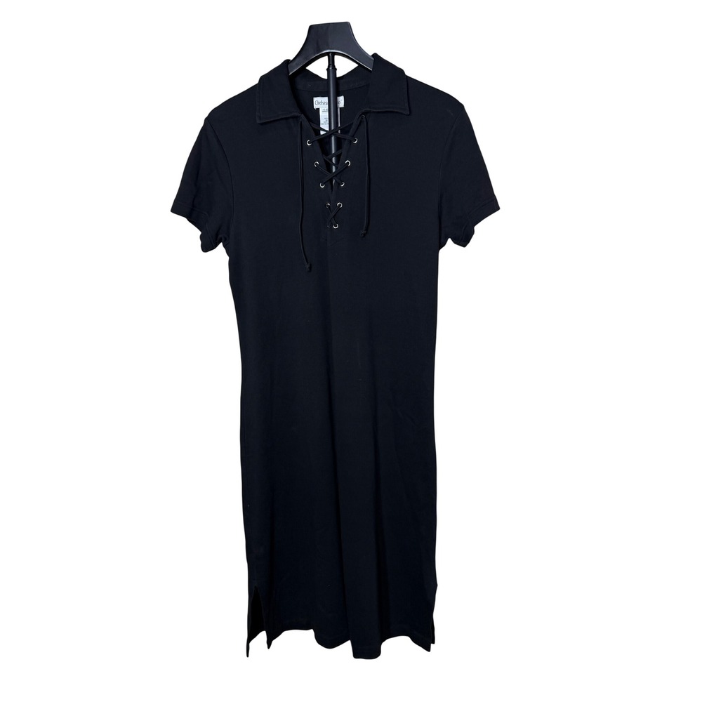Chelsea Studio Womens Black Cotton Lace Up m Polo Midi Dress Small